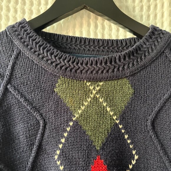 Woods & Gray men's large navy cotton argyle 90s grandpacore sweater preppy ivy - Picture 5 of 6